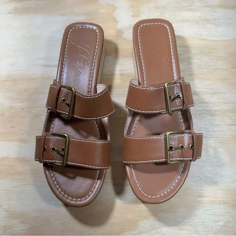 J Crew Brown Leather Double Buckle Strap Sandals Women’s Size 7.5